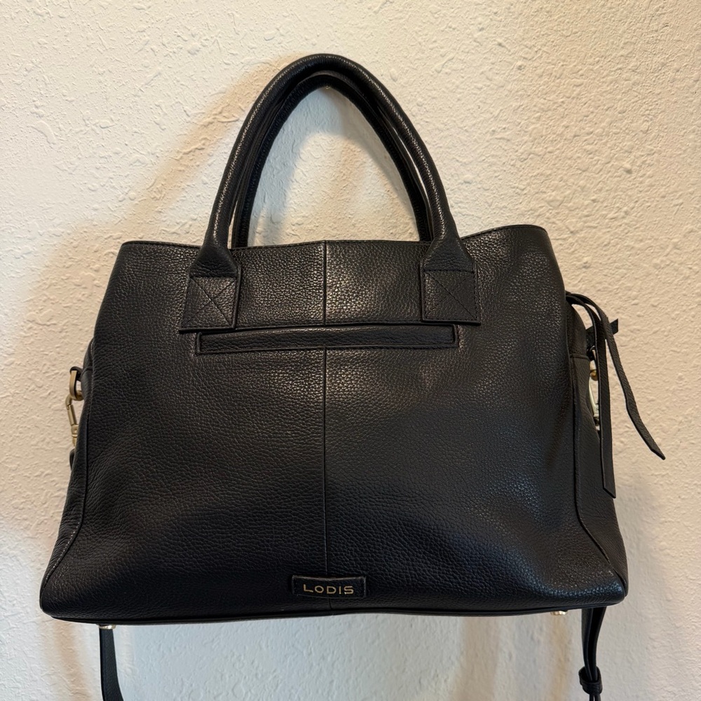 Lodis Black Leather Satchel with Gold Hardware Detail - Picture 2 of 16